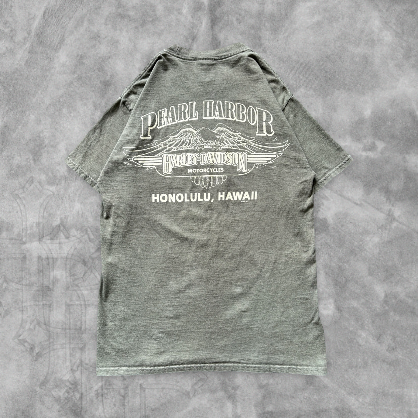 Faded Army Green Harley Davidson Shirt 2000s (M)