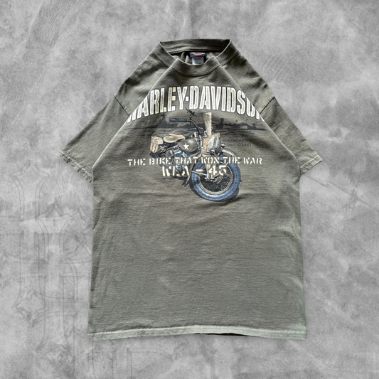 Faded Army Green Harley Davidson Shirt 2000s (M)