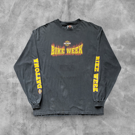 Faded Gray Harley Davidson Bike Week Long Sleeve Shirt 1999 (XL)