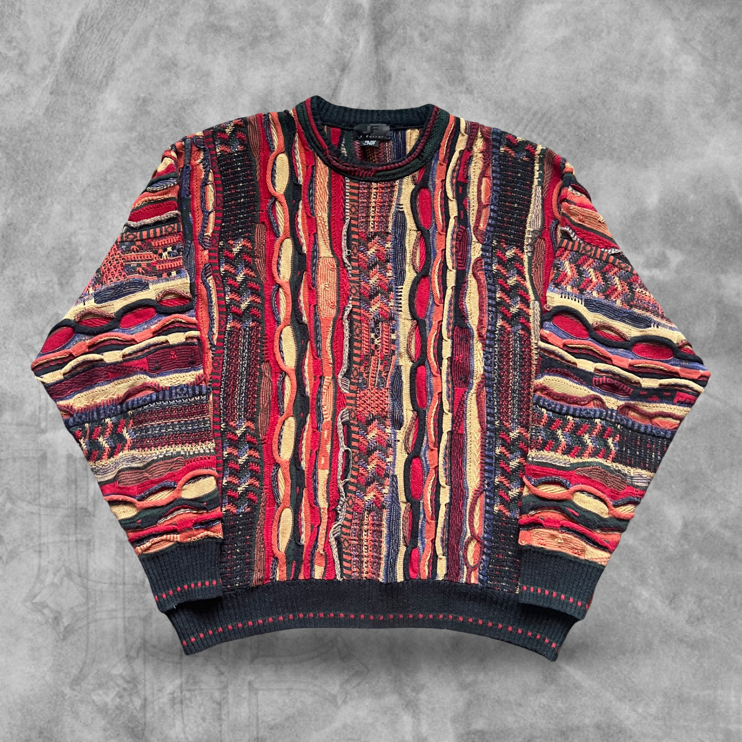 Multi Colored 3D Knit Sweater 1990s (XXL)