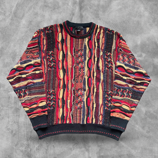 Multi Colored 3D Knit Sweater 1990s (XXL)