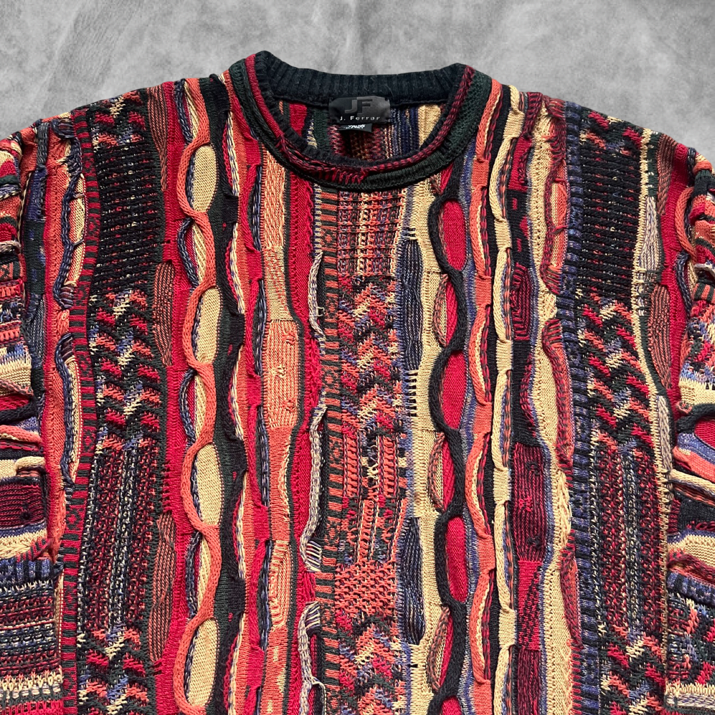 Multi Colored 3D Knit Sweater 1990s (XXL)