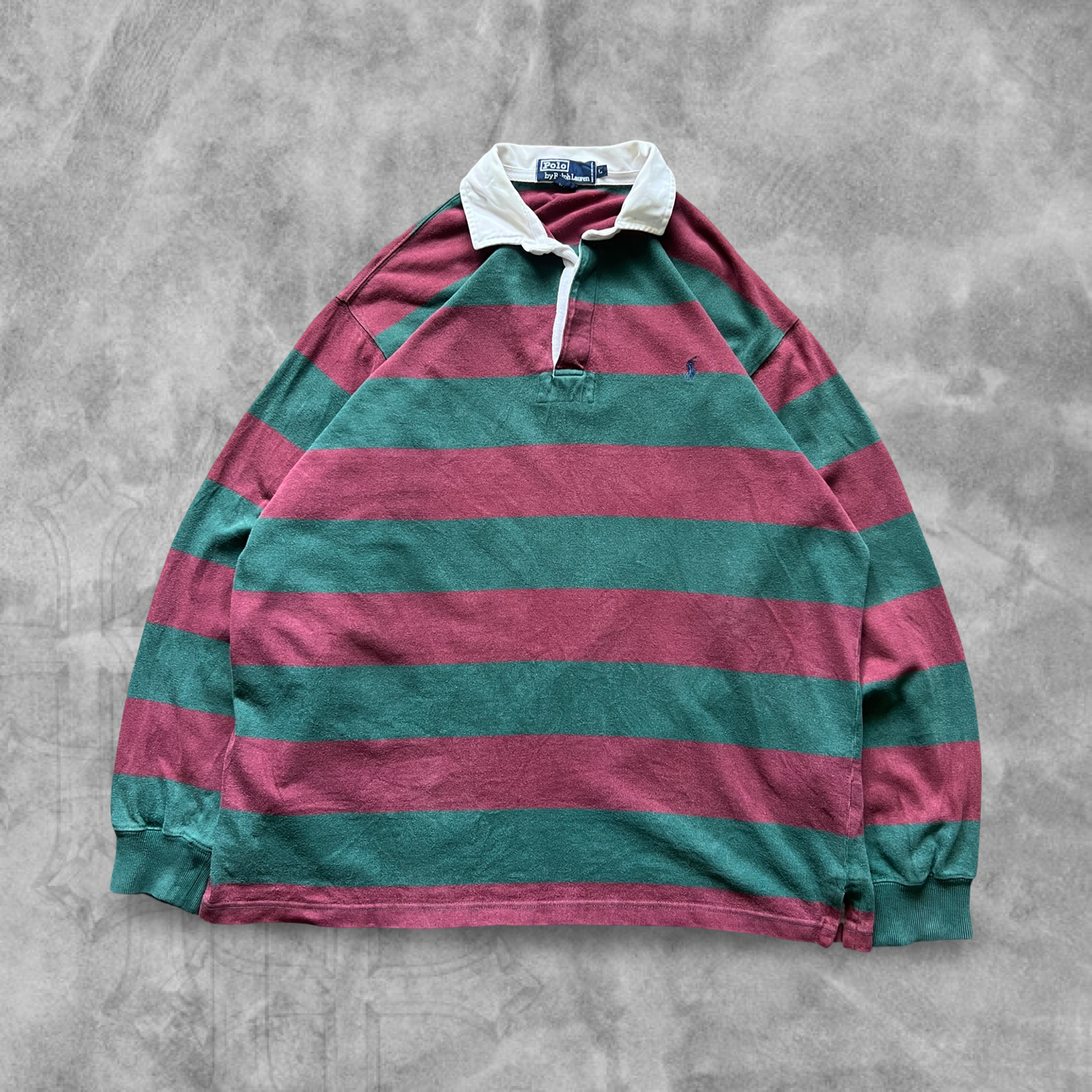 Red/Green Striped Polo Ralph Lauren Rugby Shirt 1990s (L)