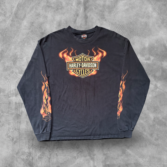 Black Harley Davison Flame Long Sleeve Shirt 2010s (L)