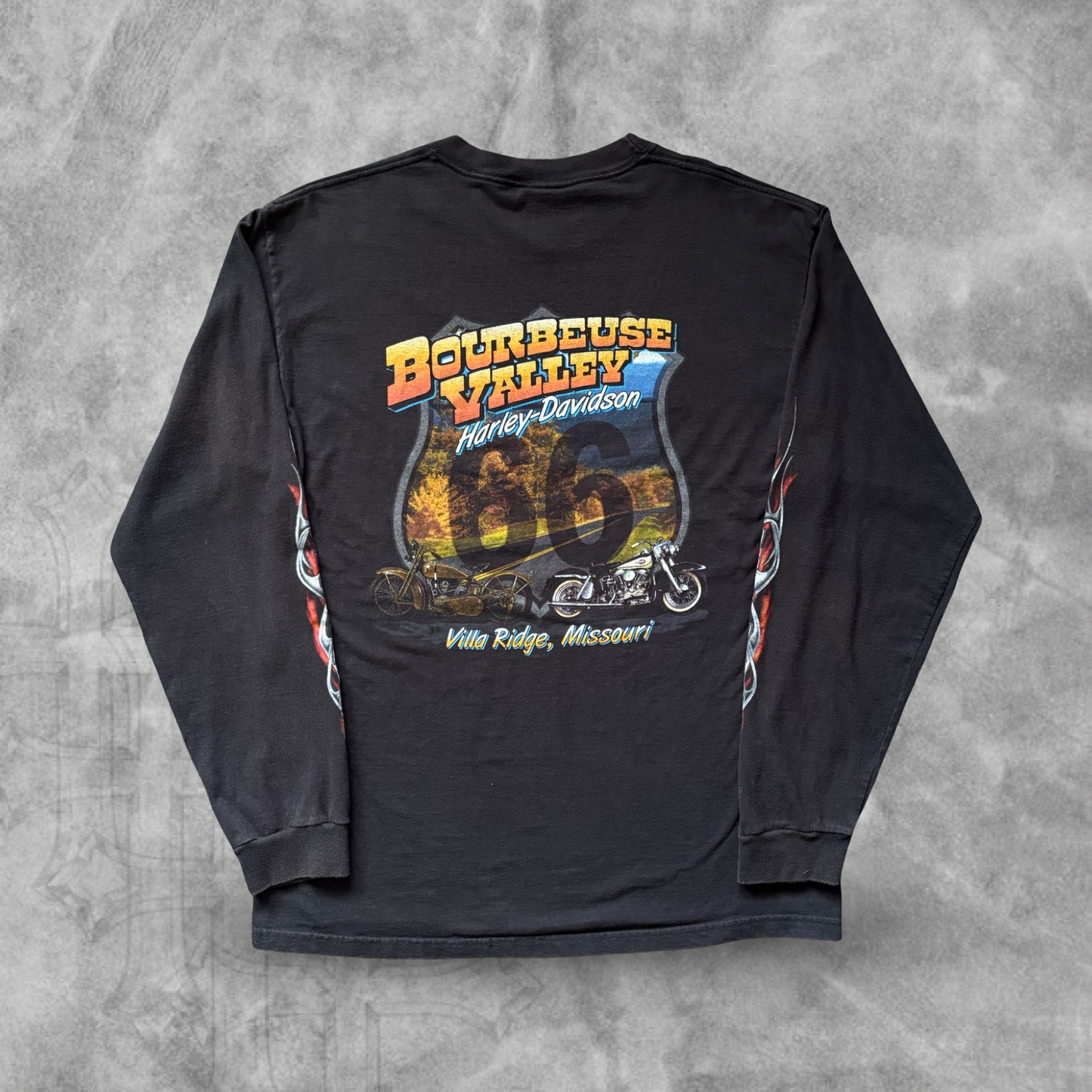 Black Harley Davison Metal Flame Long Sleeve Shirt 2000s (L)