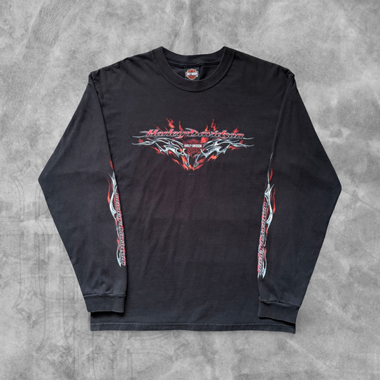 Black Harley Davison Metal Flame Long Sleeve Shirt 2000s (L)