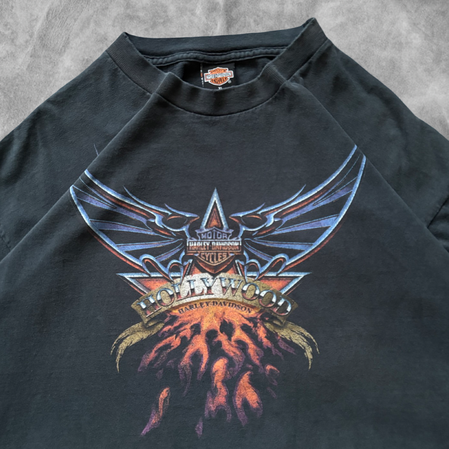 Faded Black Hollywood Harley Davison Shirt 1990s (XL)