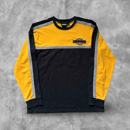Yellow Harley Davidson Flame Emblem Long Sleeve Shirt 1990s (L)