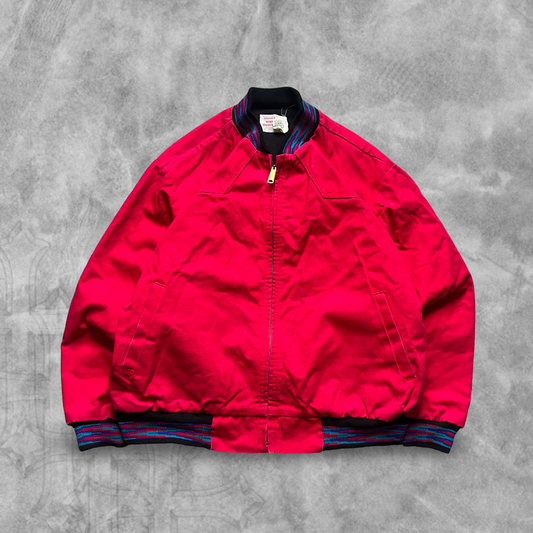 Cherry Red Aztec Thermal Lined Jacket 1980s (XL)
