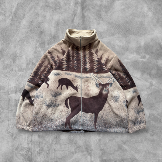 Multicolored Deer Nature All Over Print Jacket 1990s (XL)